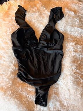 Women's Black Ruffle-Strap One-Piece Maternity swimsuit